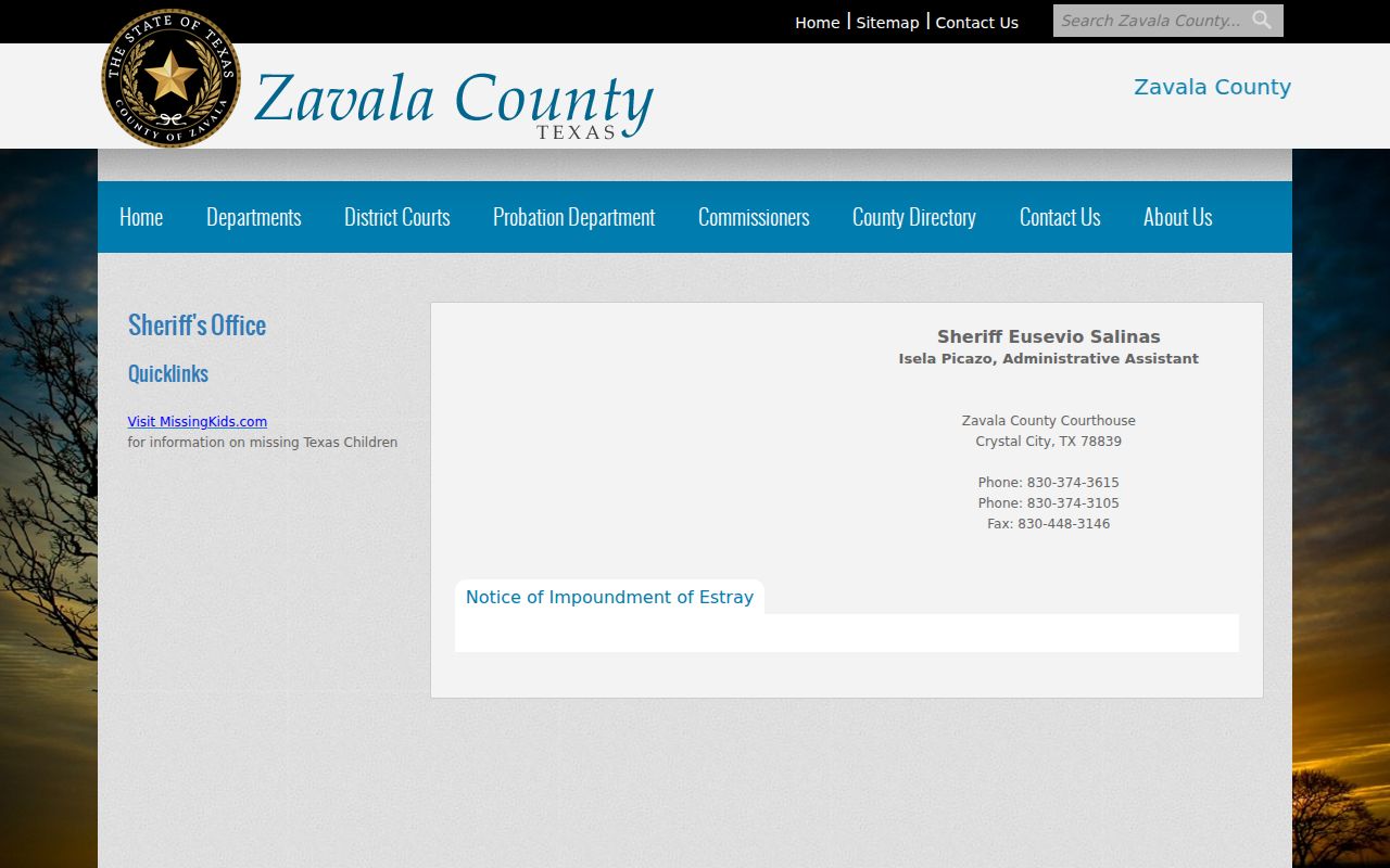 Zavala County Sheriff page for arrest history requests