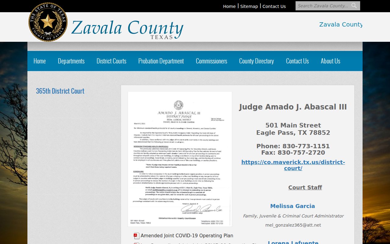 Zavala County criminal case records 365th District Court page