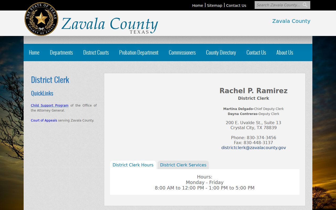 Zavala County criminal case records District Clerk page